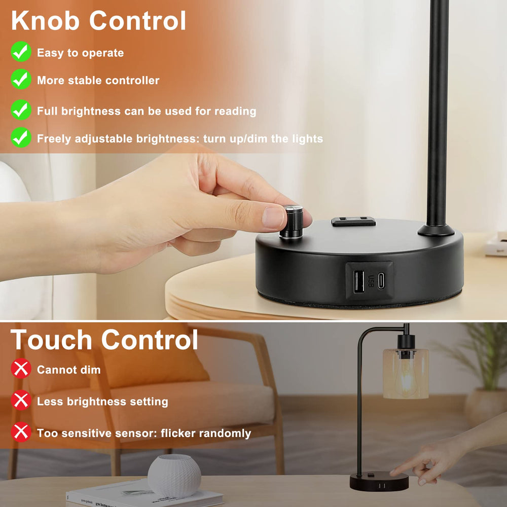 Innqoo black matte finish lamp with AC outlet for convenient power.
