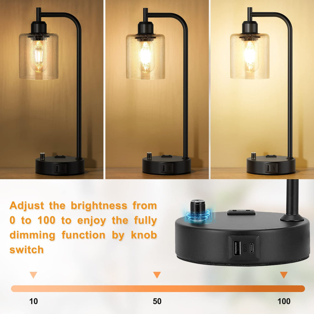 Innqoo lamp with glass shade adds vintage-industrial charm.