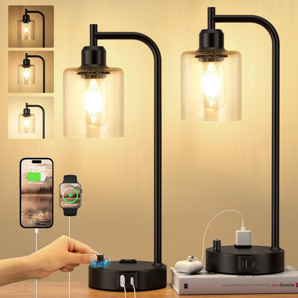 Innqoo industrial bedside lamp with stepless dimming for tailored lighting.
