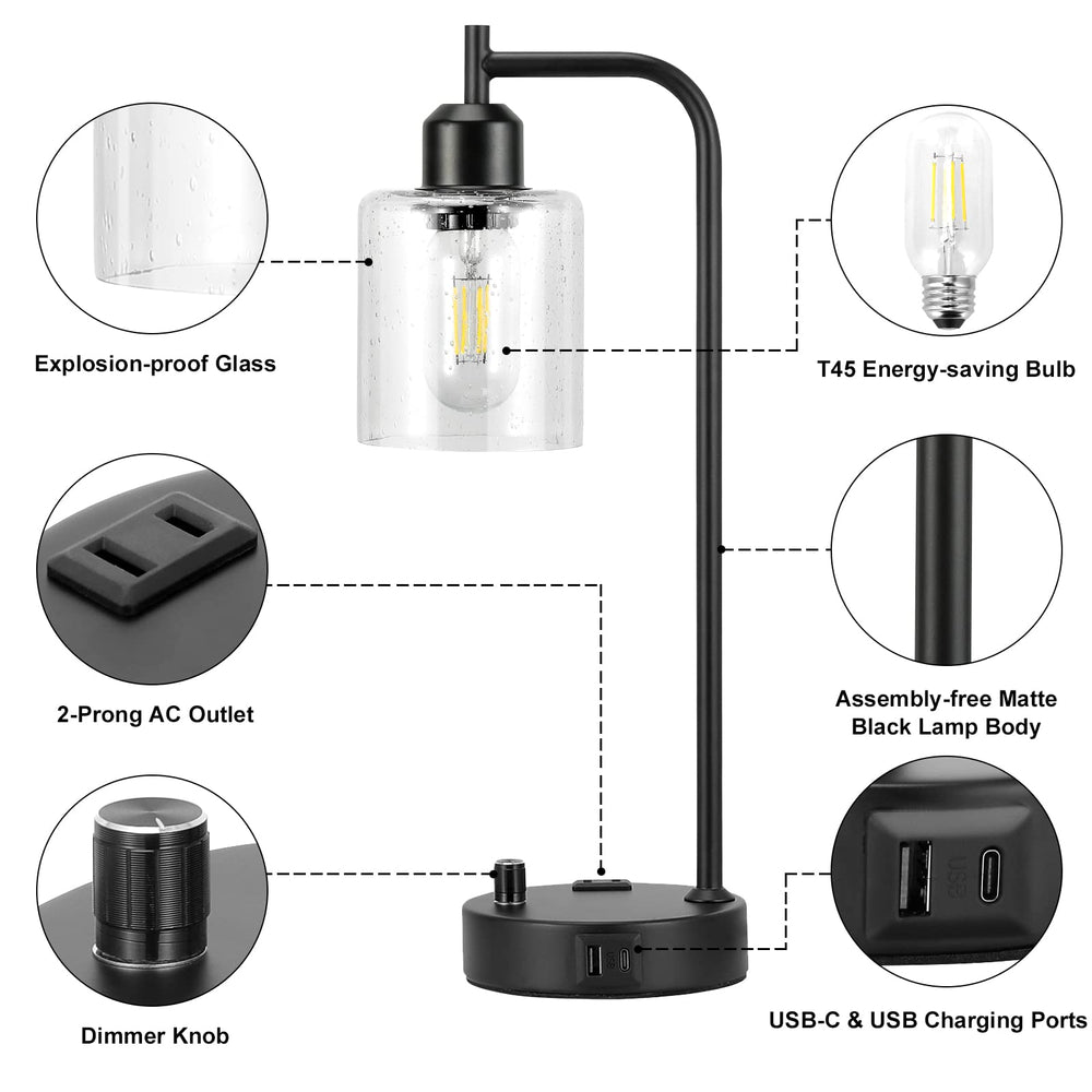 Innqoo thick cylinder glass shade and sturdy iron base.