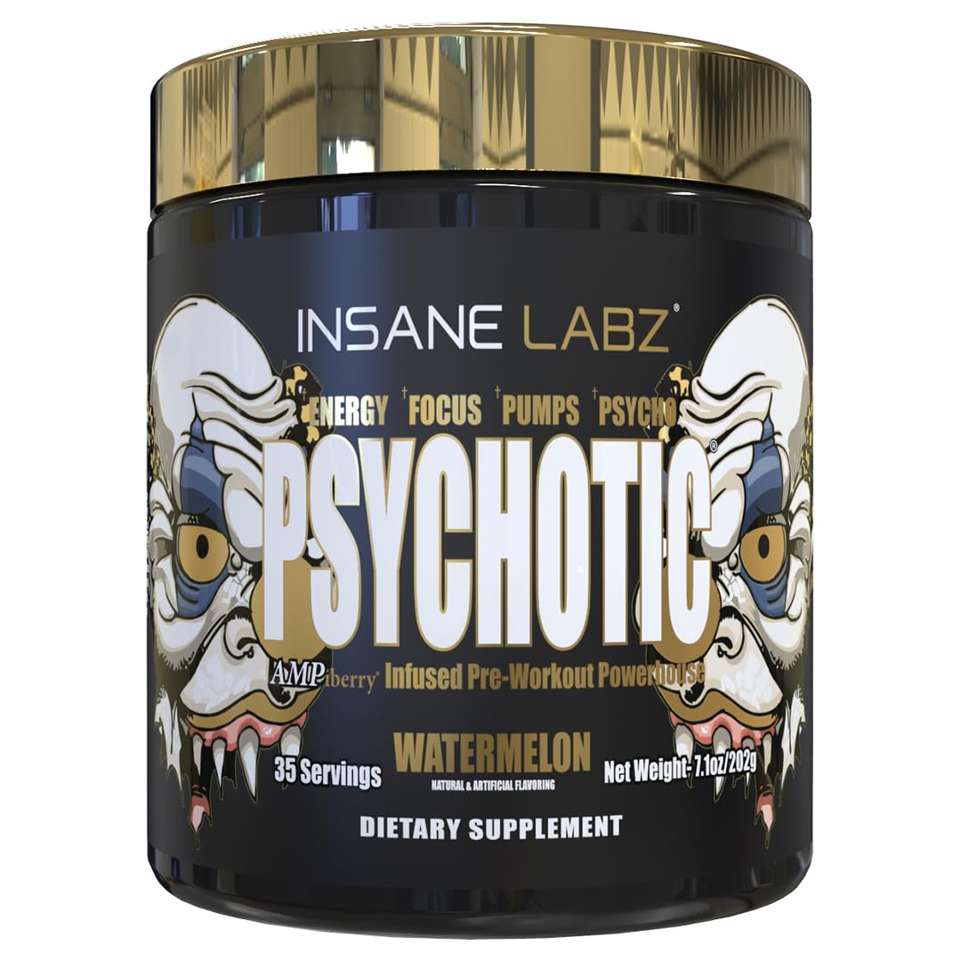 Insane Labz Psychotic Gold can open highlighting energy for intense workouts