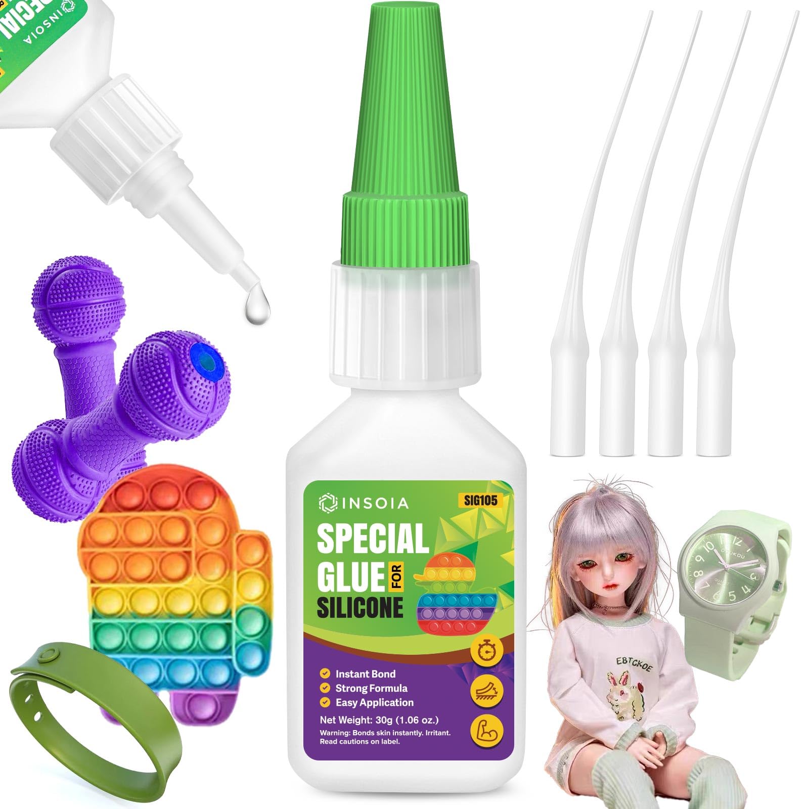 INSOIA silicone glue 20g tube for crystal-clear bonding on silicone surfaces.