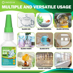 Insoia Glass Glue cures clear for seamless repairs.