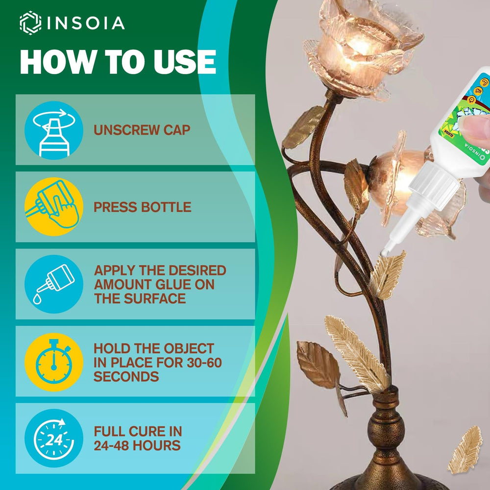 Insoia Glass Glue works on multiple materials beyond glass.