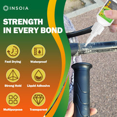INSOIA Grip Glue precision-tip applicator—clean, controlled application in tight handlebar channels.