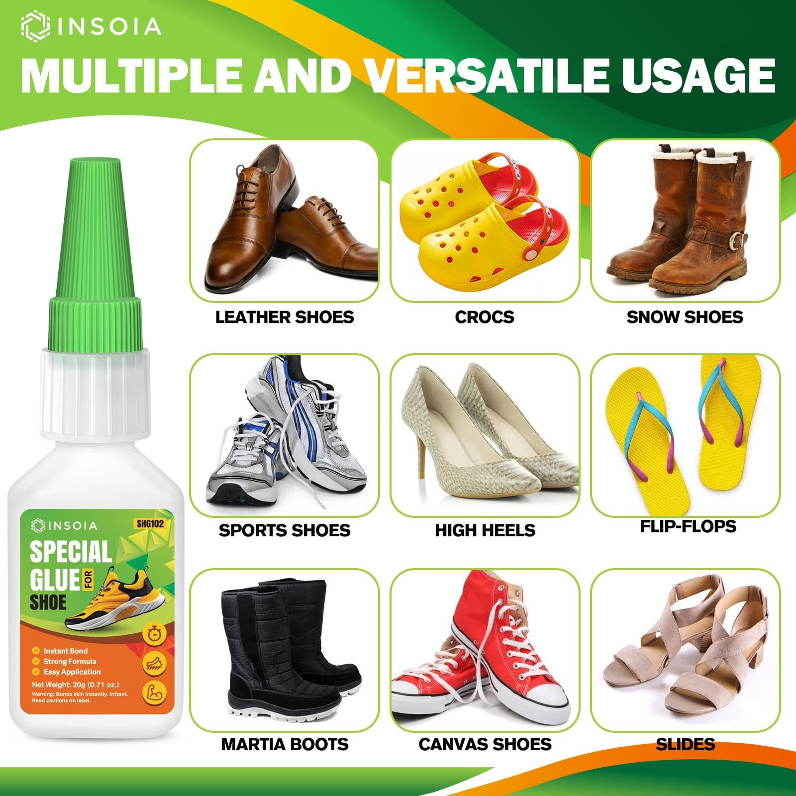 INSOIA fast-drying action supports quick shoe repairs.