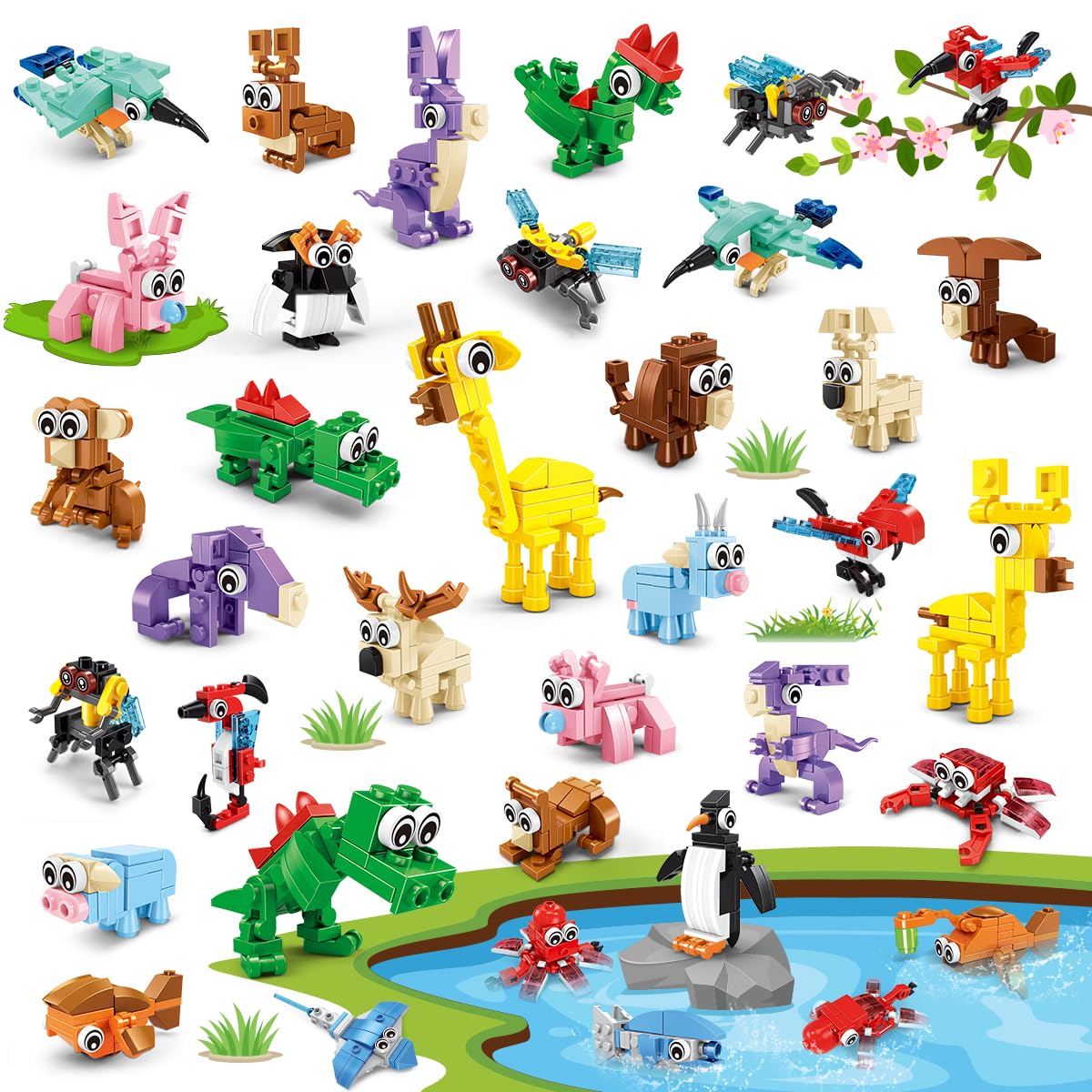 INSOON animal party favors pack cover with colorful mini blocks for kids' party fun.