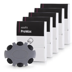 Inspack wax guards packaging showing five-pack set for Oticon devices, ready-to-use replacement filters.