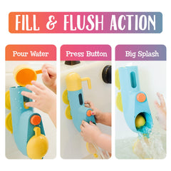 Inspiration Play Fill N Splash Submarine bath toy features a button flush action for tub play