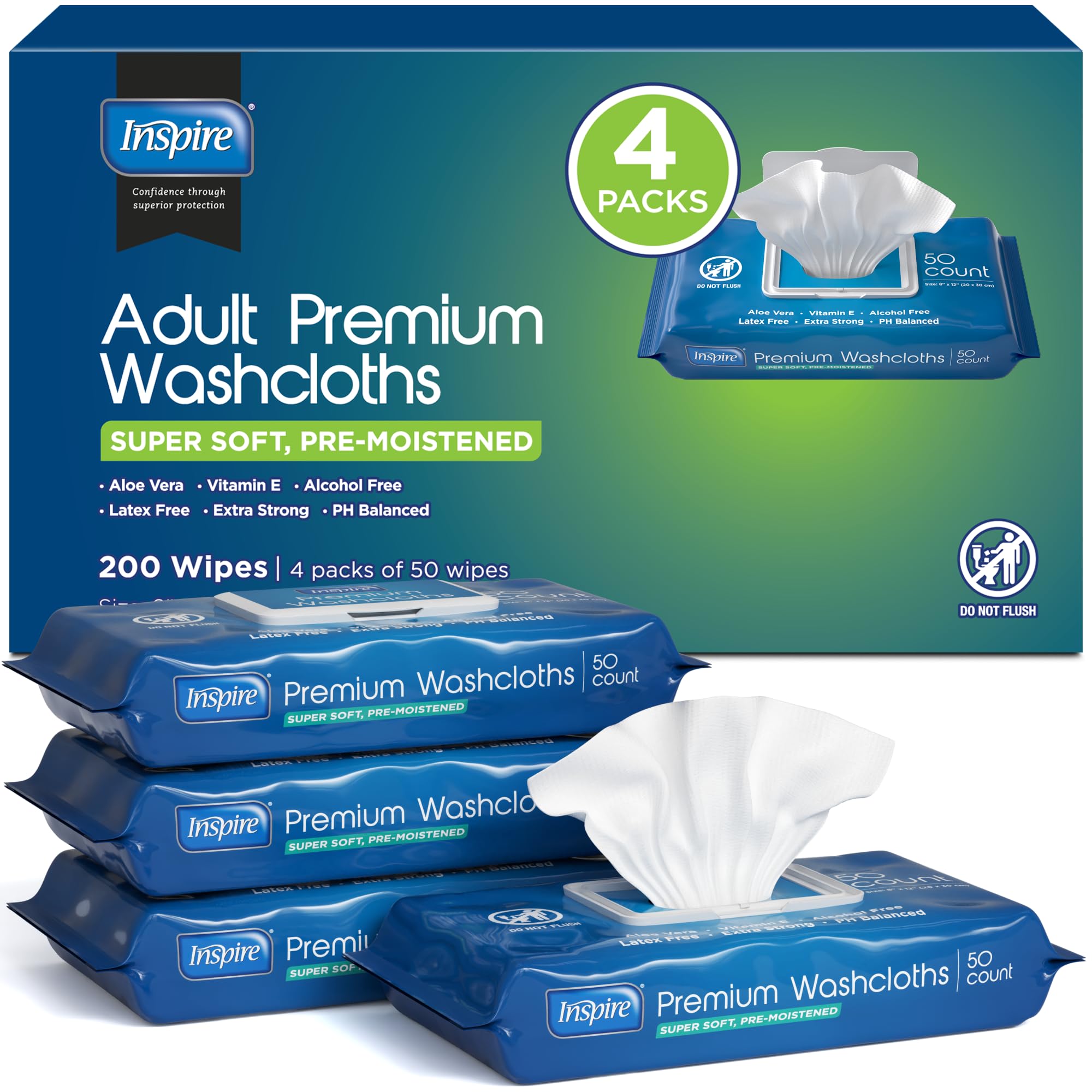 Inspire adult wet wipes 8x12 pack ready for cleansing and incontinence care.