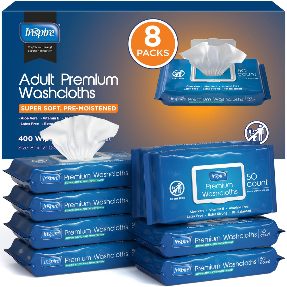 Inspire adult wipes 8x12 bath wipe for convenient cleansing and incontinence care.