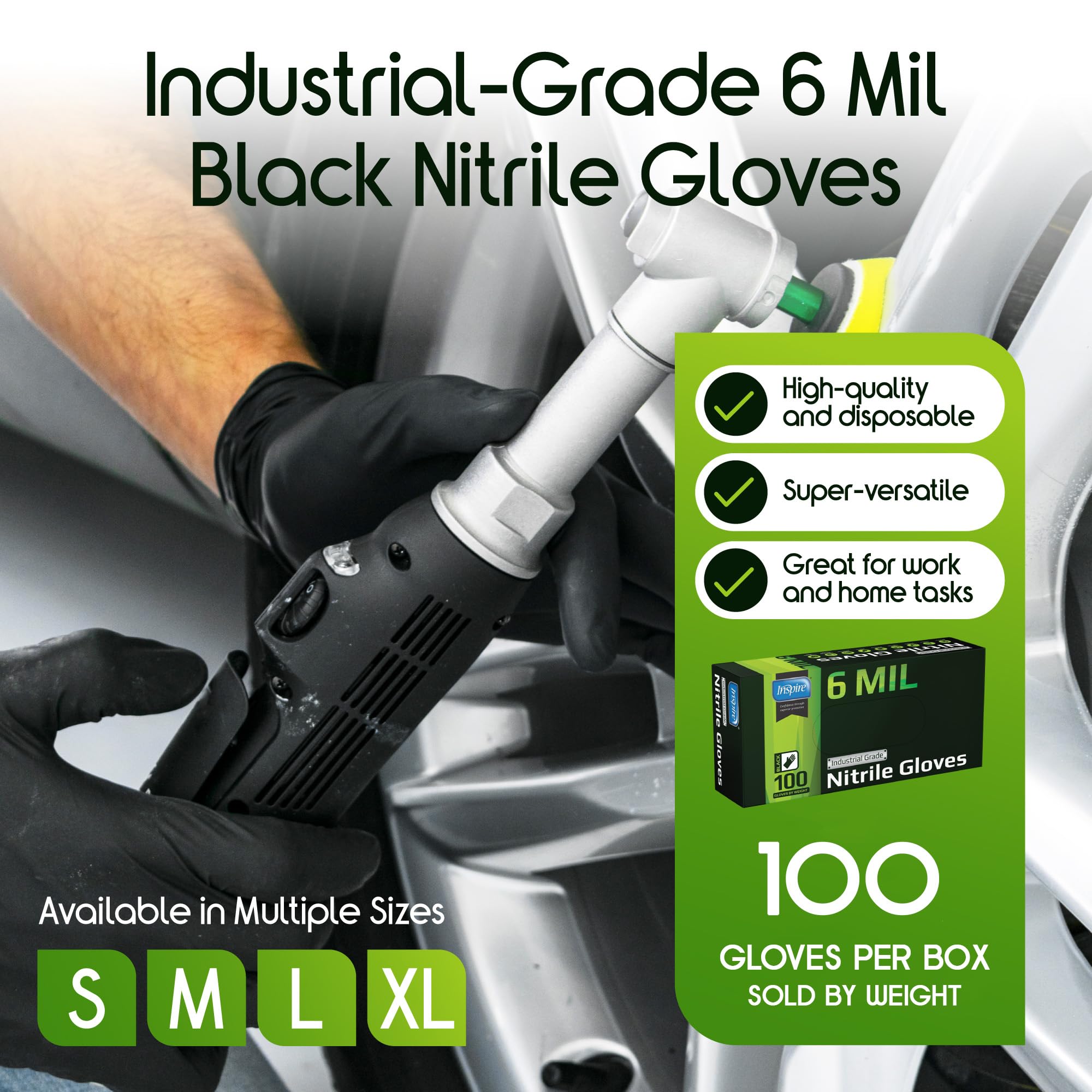 Inspire Black Nitrile Gloves textured fingertips for better grip