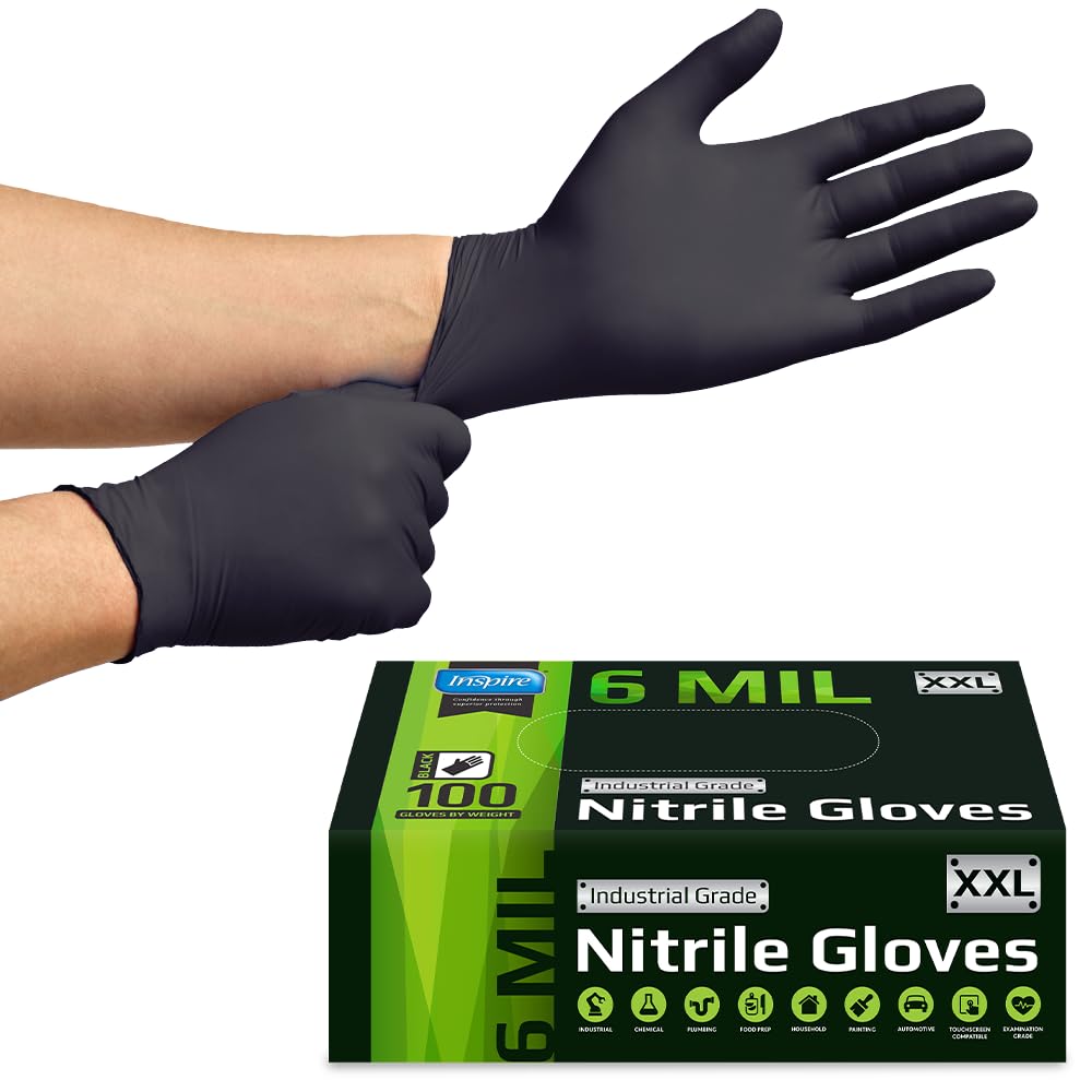 Inspire Black Nitrile Gloves touch-screen compatible for devices