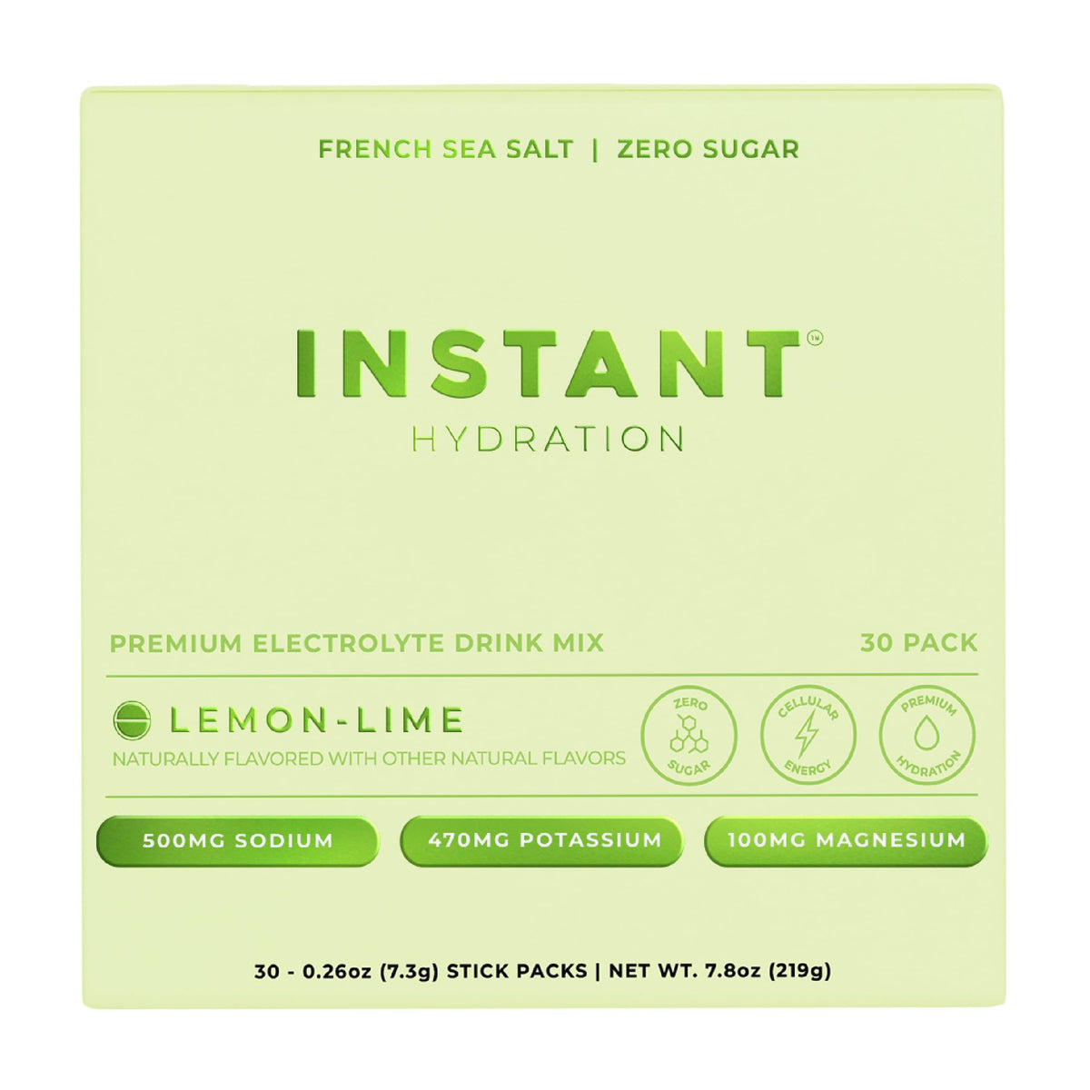Instant Hydration Lemon Lime packet front view for quick electrolyte on-the-go
