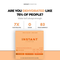 Instant Hydration orange packets boxed display for convenient on-the-go hydration.