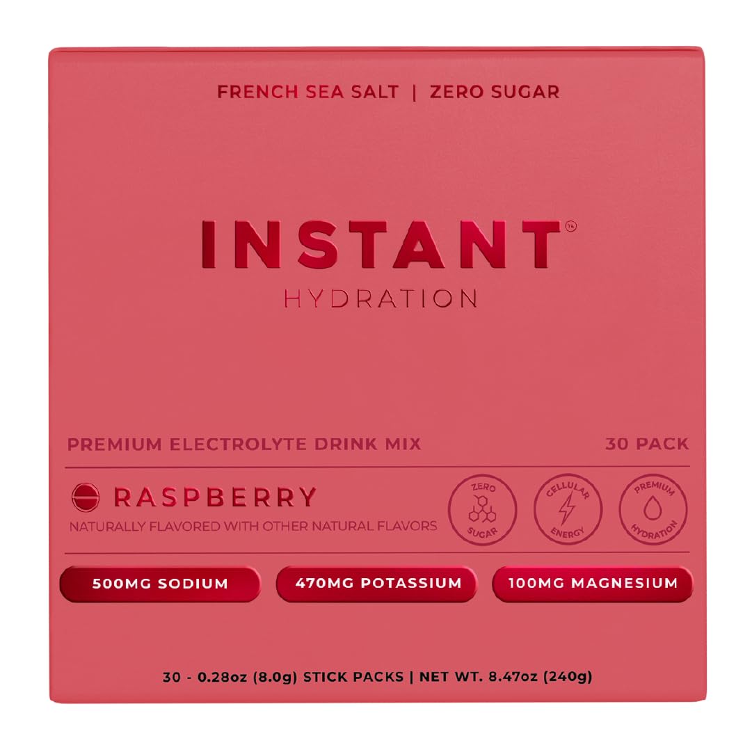 Instant Hydration Raspberry packets front label for on-the-go hydration
