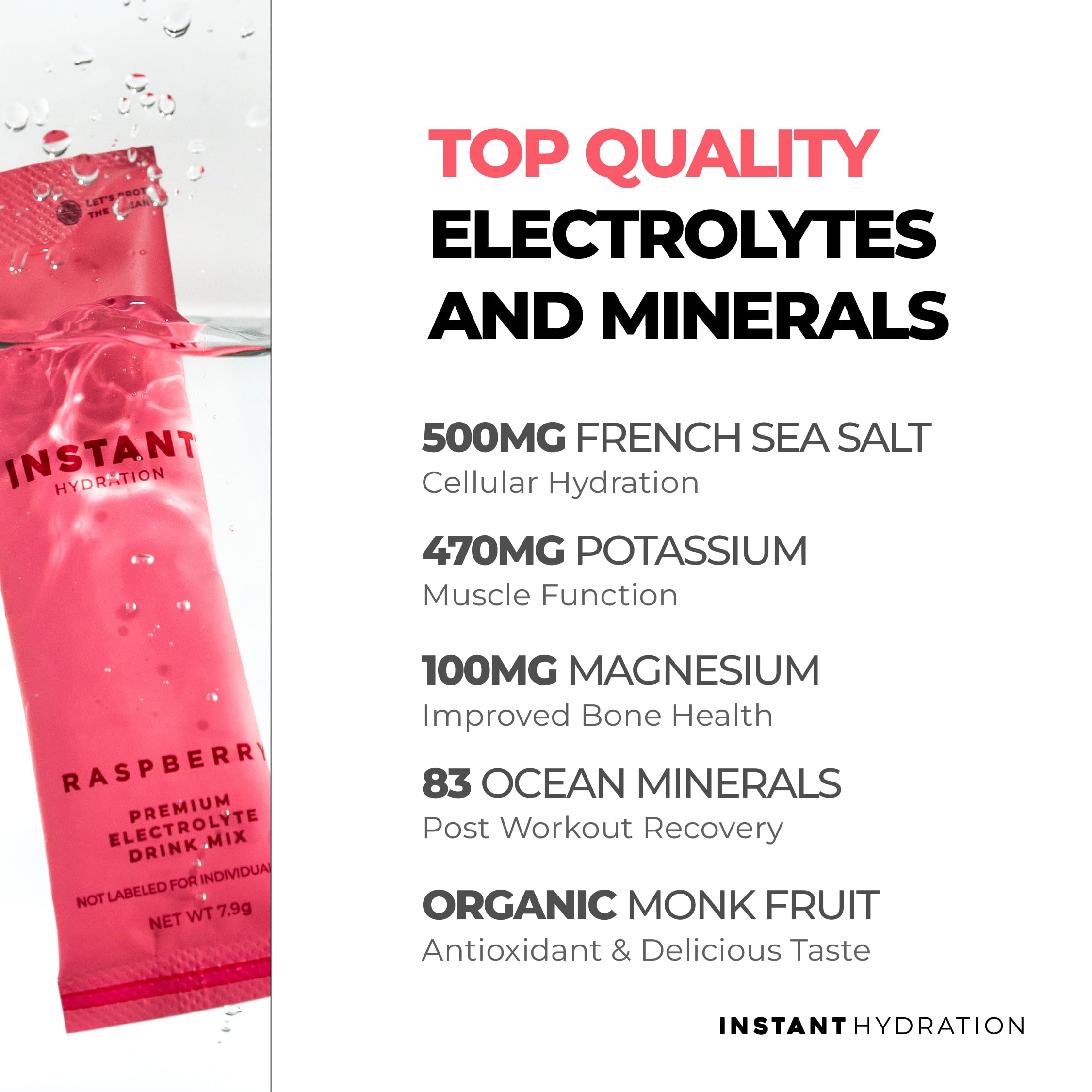 Instant Hydration Raspberry powder dispense dissolves quickly in water
