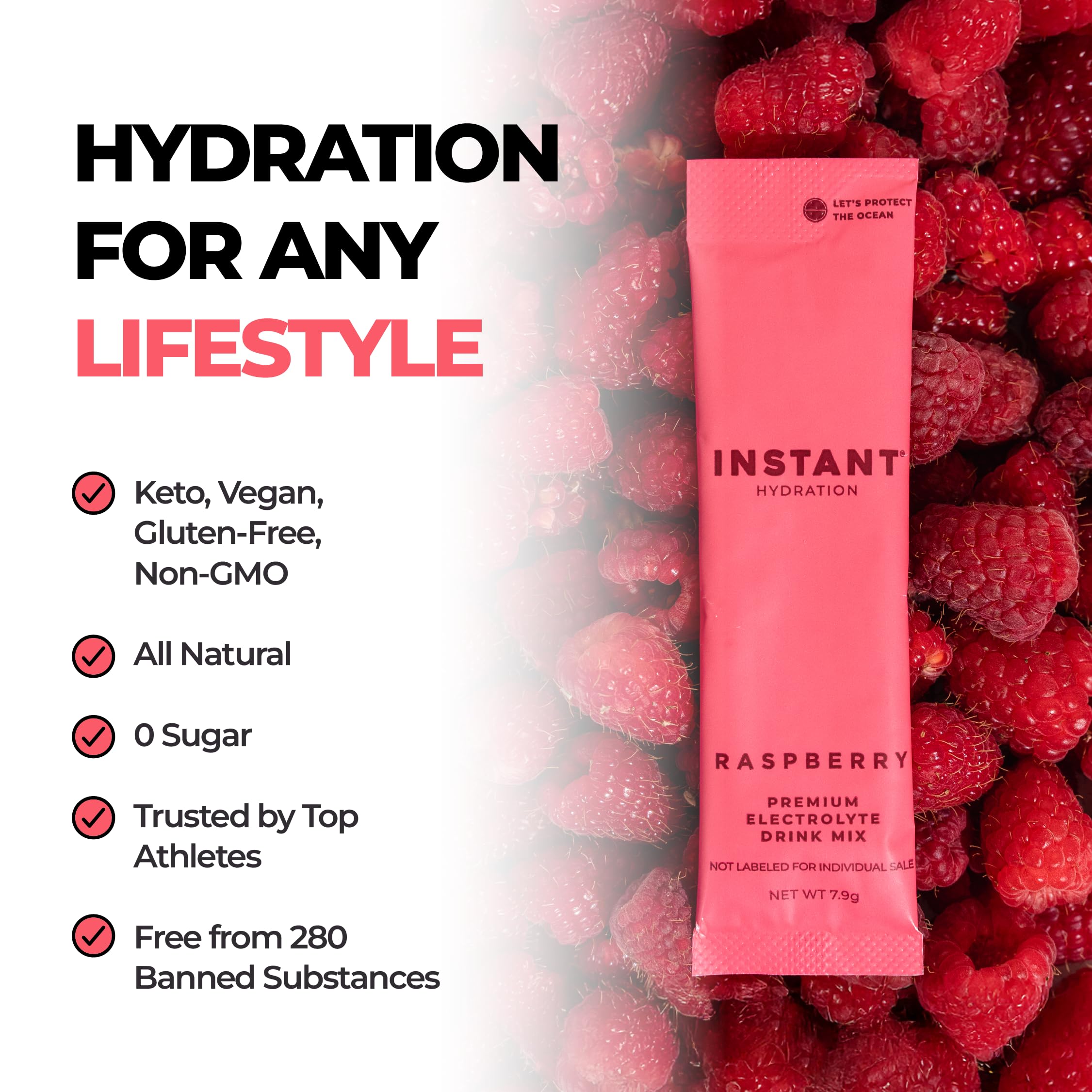 Instant Hydration Raspberry ready drink after mixing for post-workout refreshment