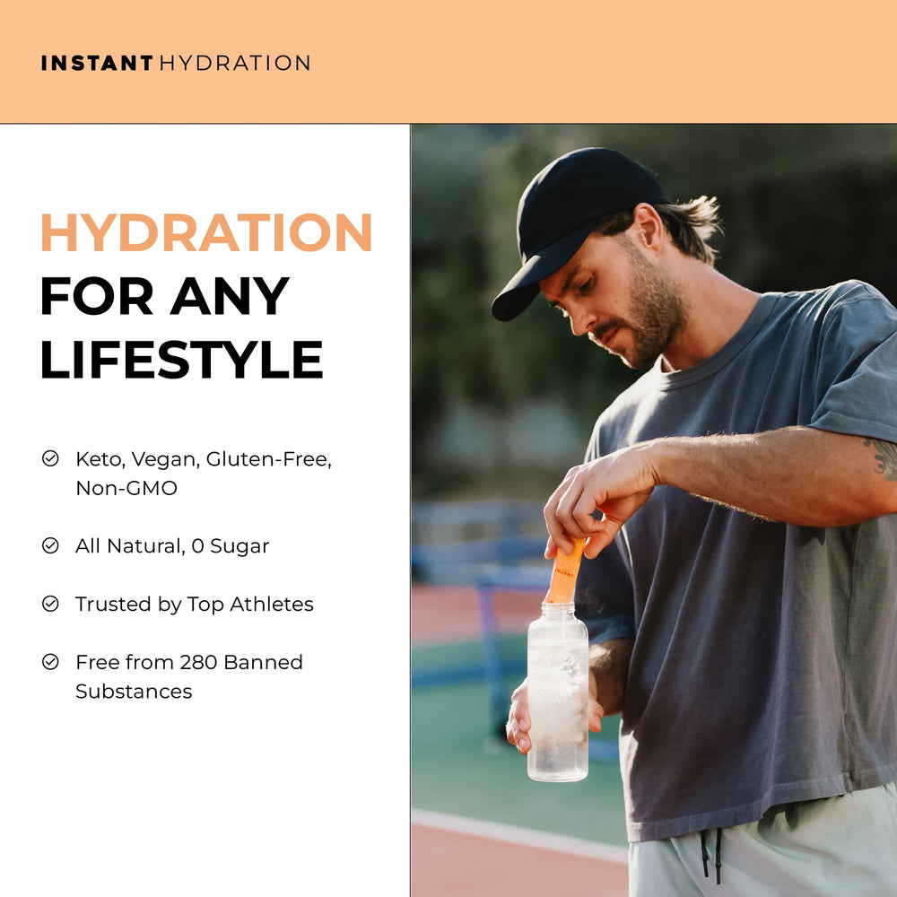 Instant Hydration vegan gluten-free certification logo on packaging.