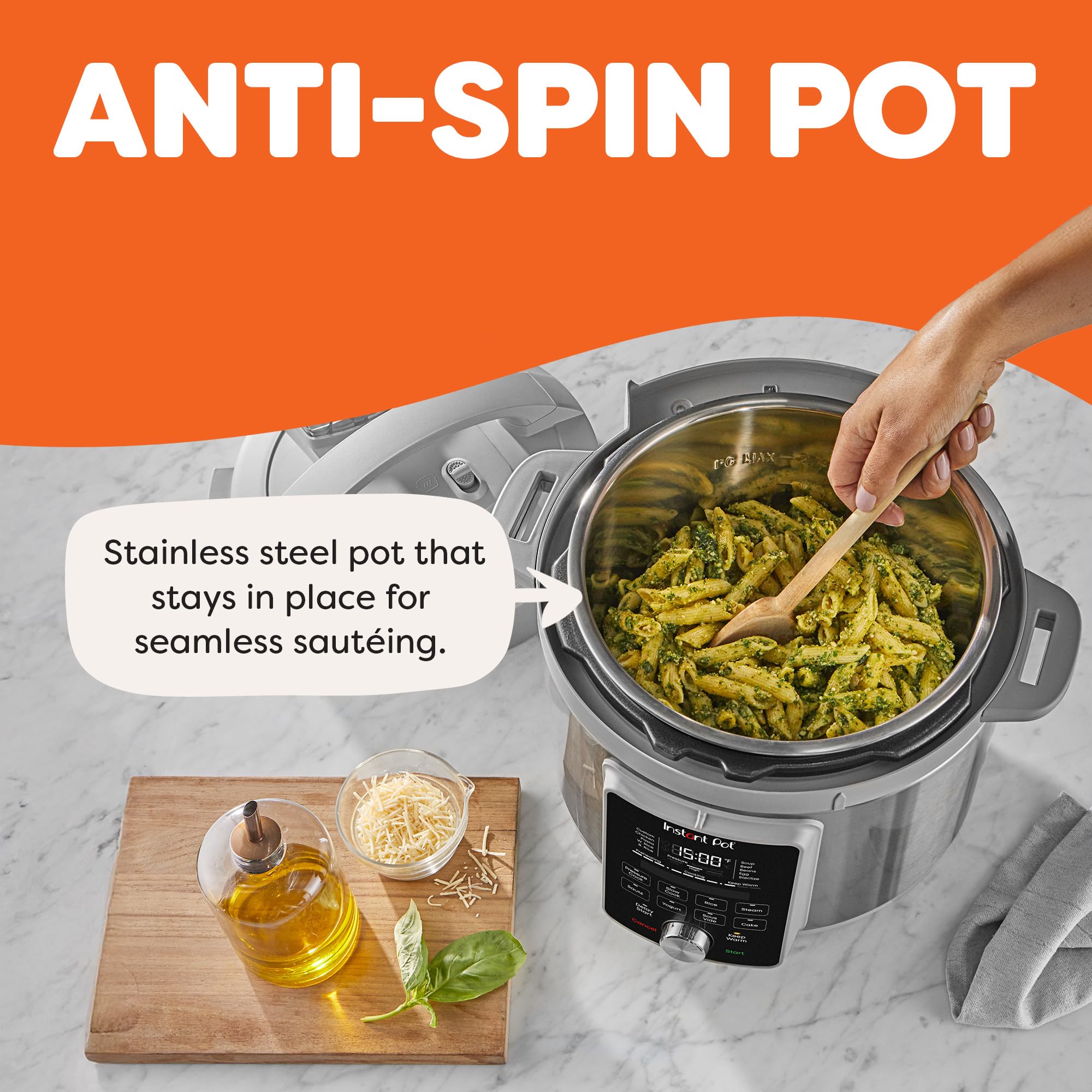 Instant Pot 8-quart capacity serves up to eight portions for family meals
