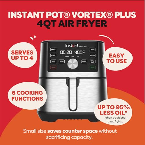 Instant Pot Vortex Plus 6-functions dial highlights versatile cooking options for quick meals.