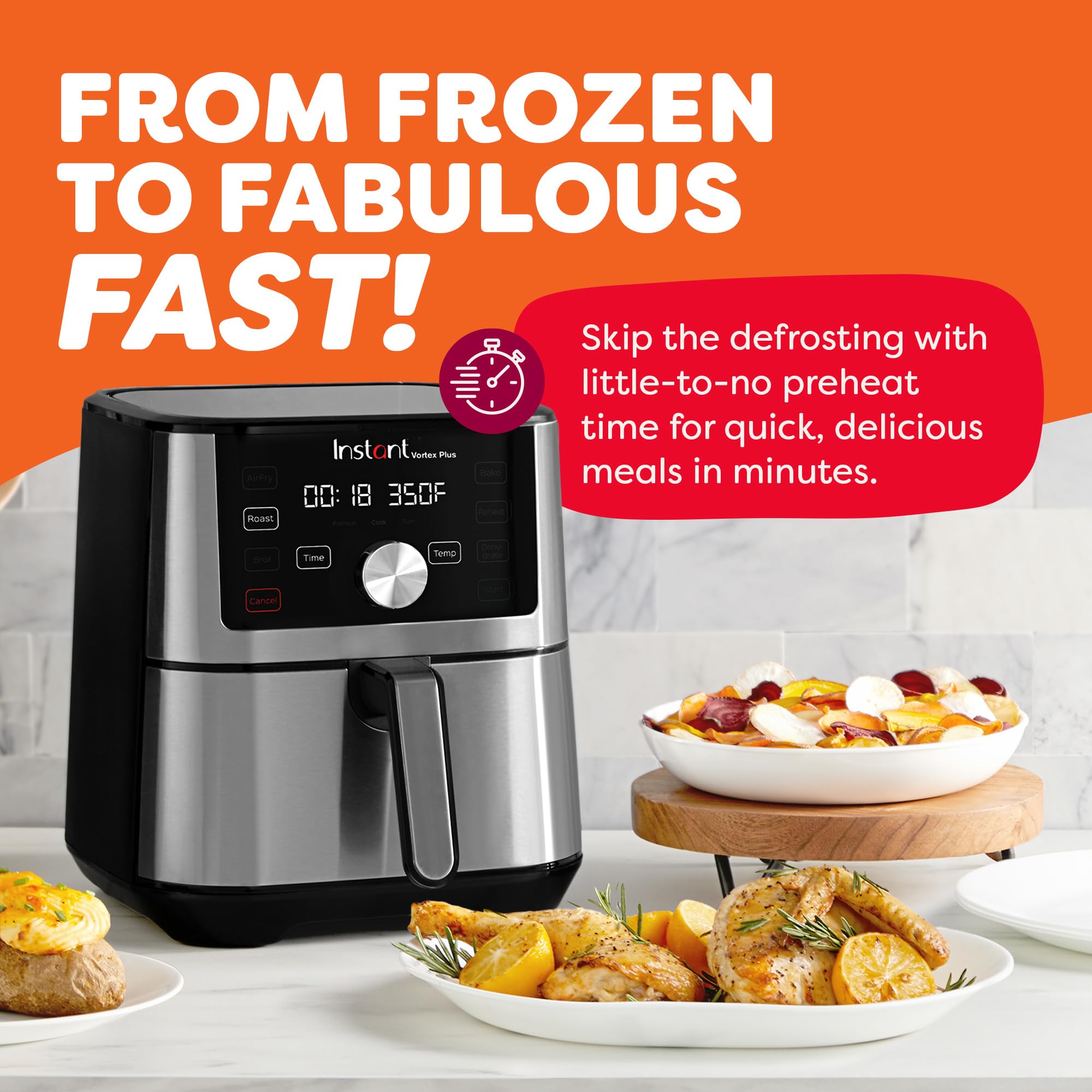 Instant Pot Vortex Plus adjustable temperature enables precise browning from 95 to 400 F.