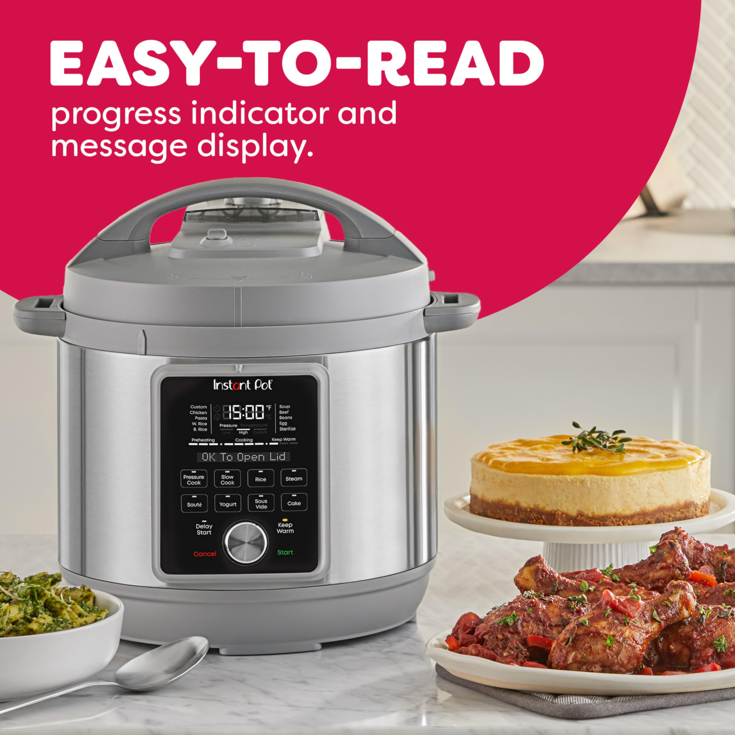 Instant Pot Whisper Quiet steam release button enables safe venting