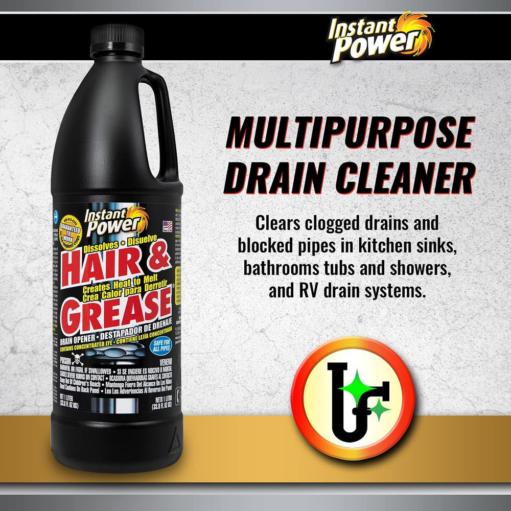 Instant Power drain cleaner shown in sink action dissolving buildup