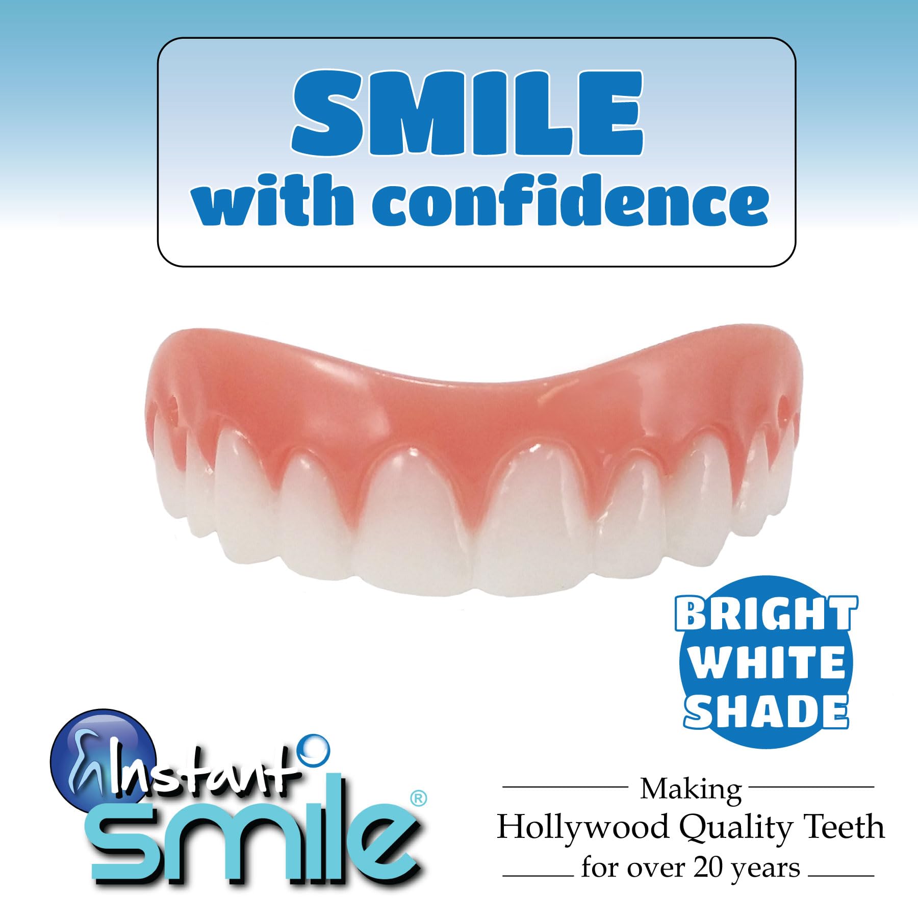Instant Smile Comfort Fit Flex close-up front teeth highlights a natural-looking, per-fit alignment.