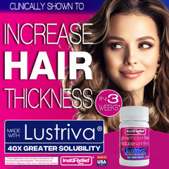 InstaRelief Lustriva capsules close-up showing healthier hair