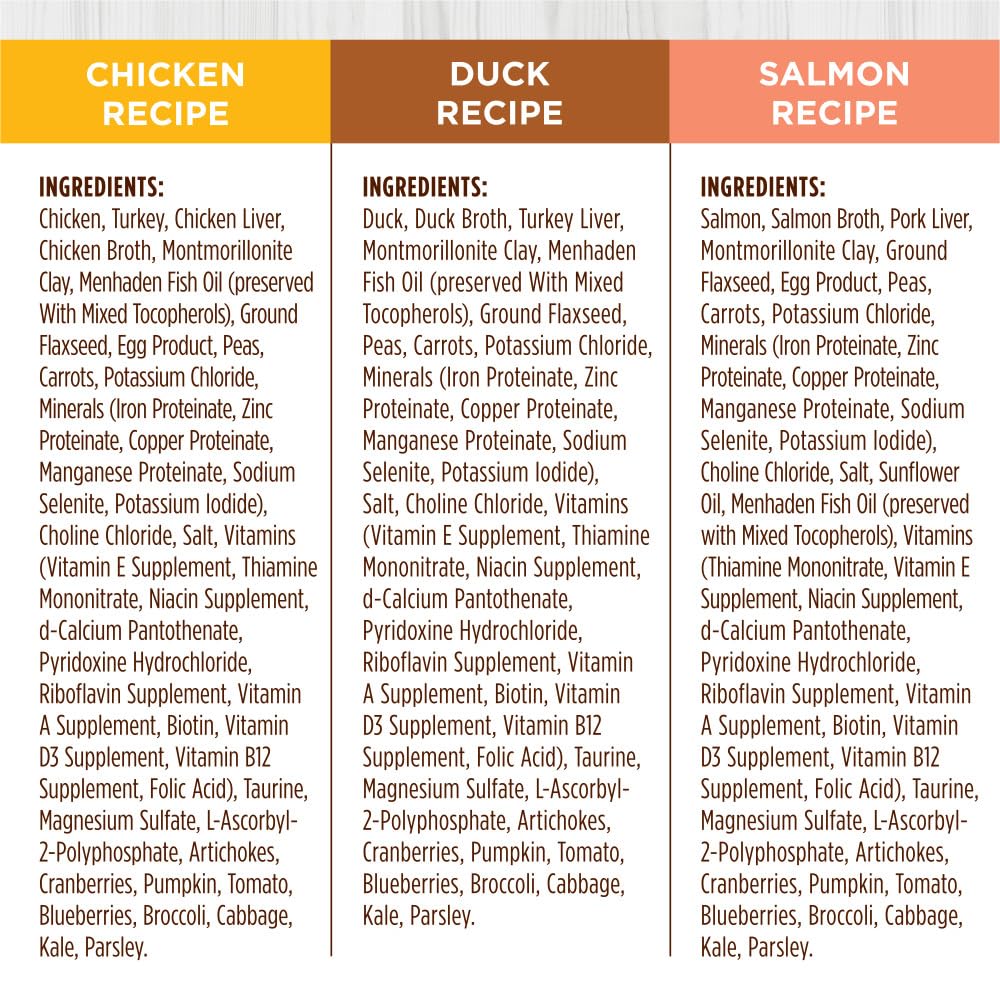 Boxed variety-pack display emphasizes natural, grain-free nutrition.