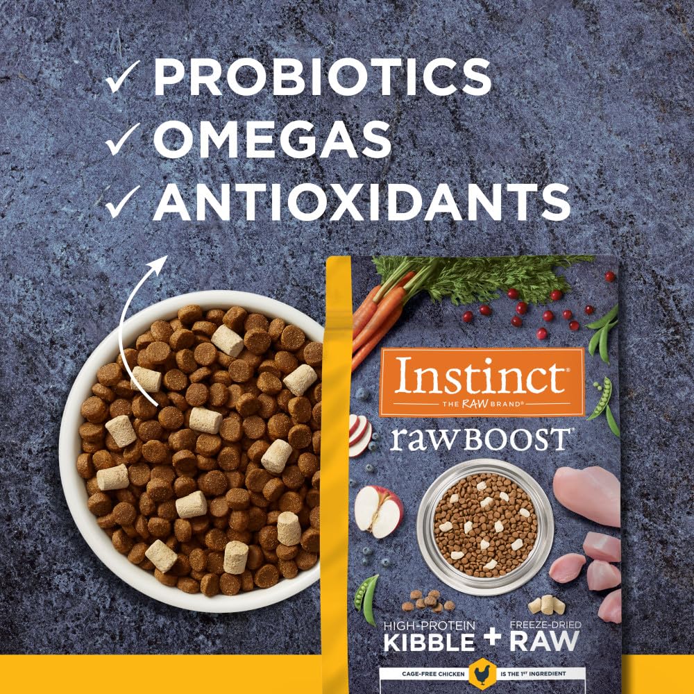 Instinct Raw Boost real chicken nutrition supports healthy skin and coat.