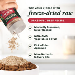 Instinct RawBoost Shakers beef recipe dry sprinkle over kibble for flavor.