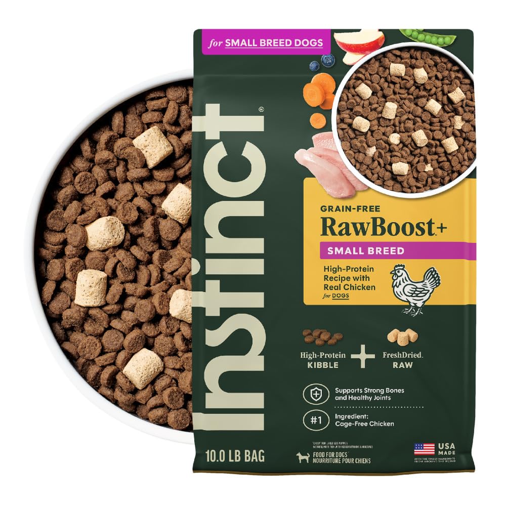 Instinct RawBoost Small Breed bag front with Real Chicken protein for lean muscles