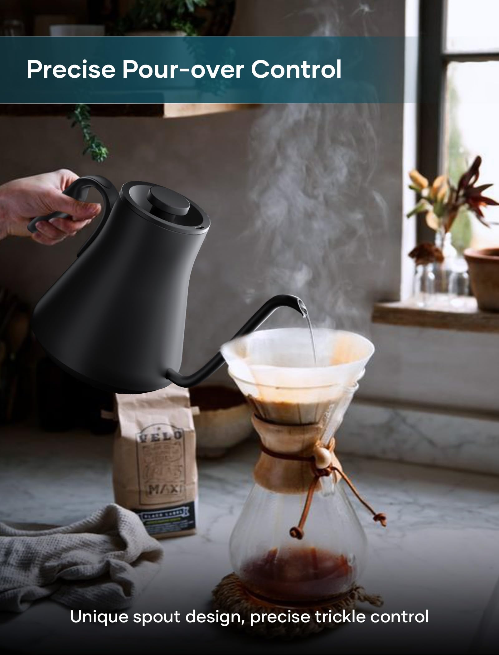 INTASTING keep-warm up to 2 hours preserves hot water for later pours.