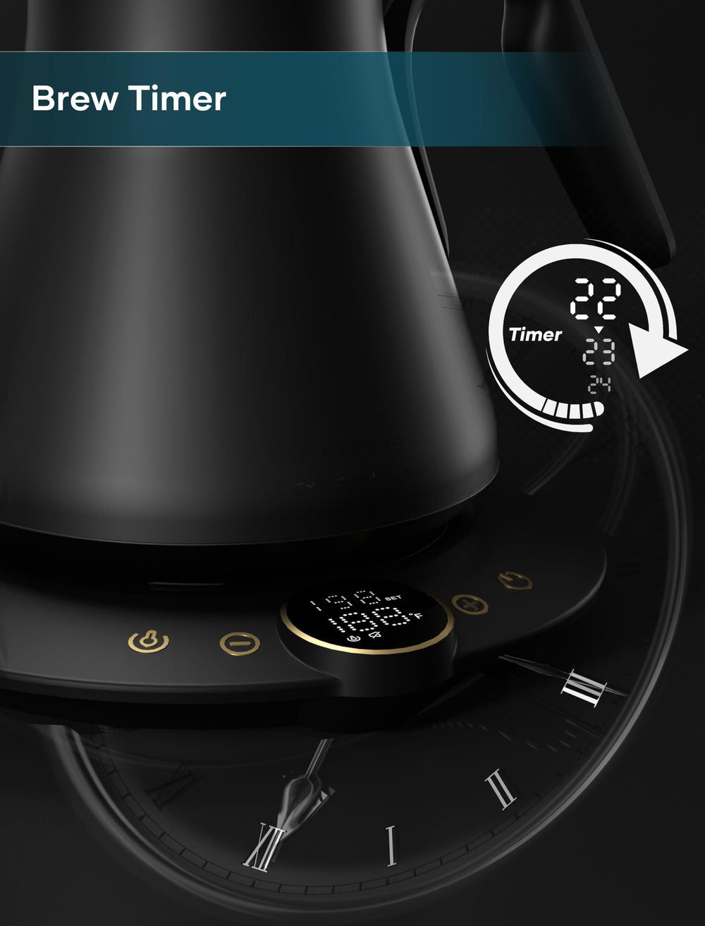 Intasting gooseneck kettle brew-stopwatch guides consistent pours on your countertop.