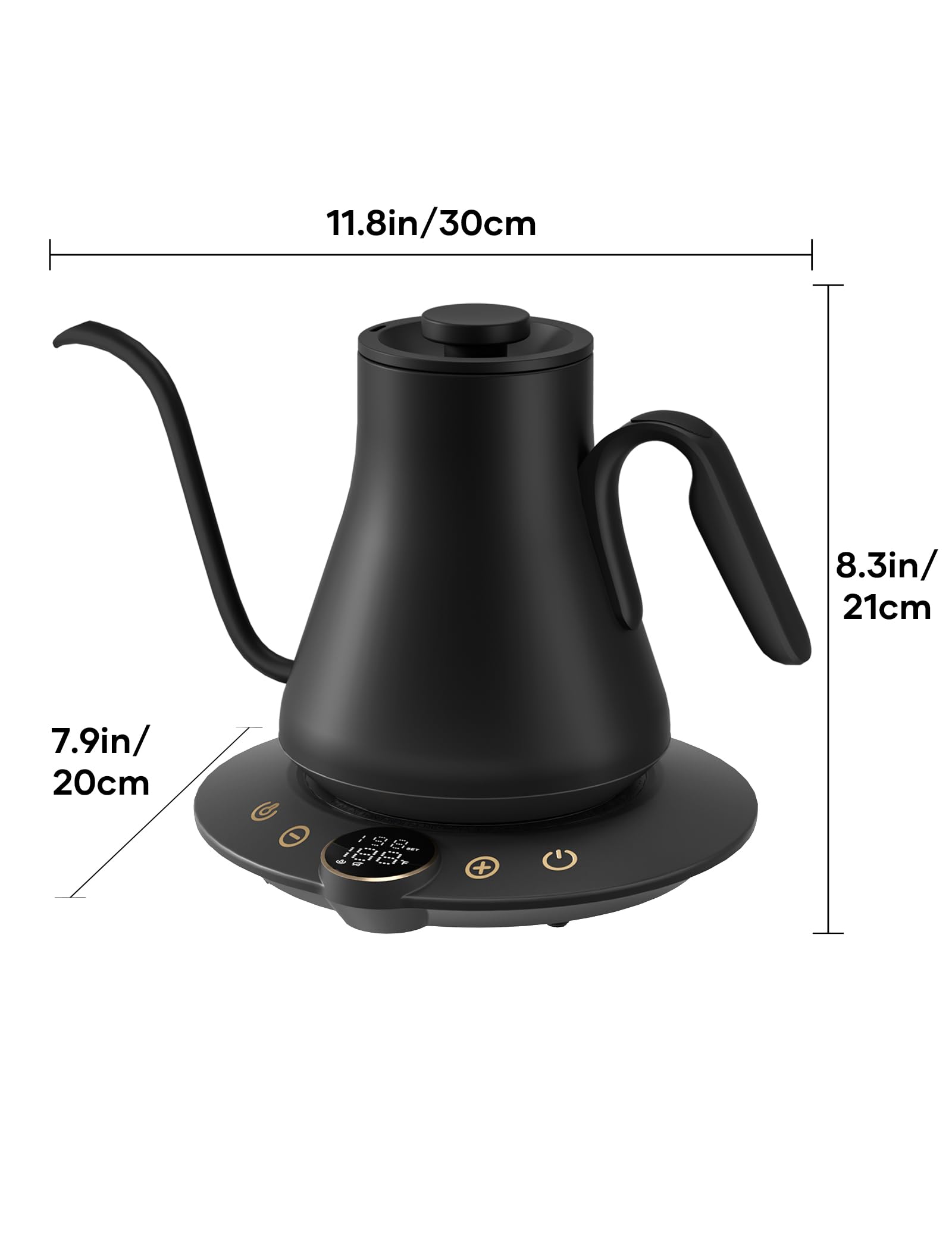 Intasting gooseneck kettle ebony-black finish complements any kitchen while brewing.