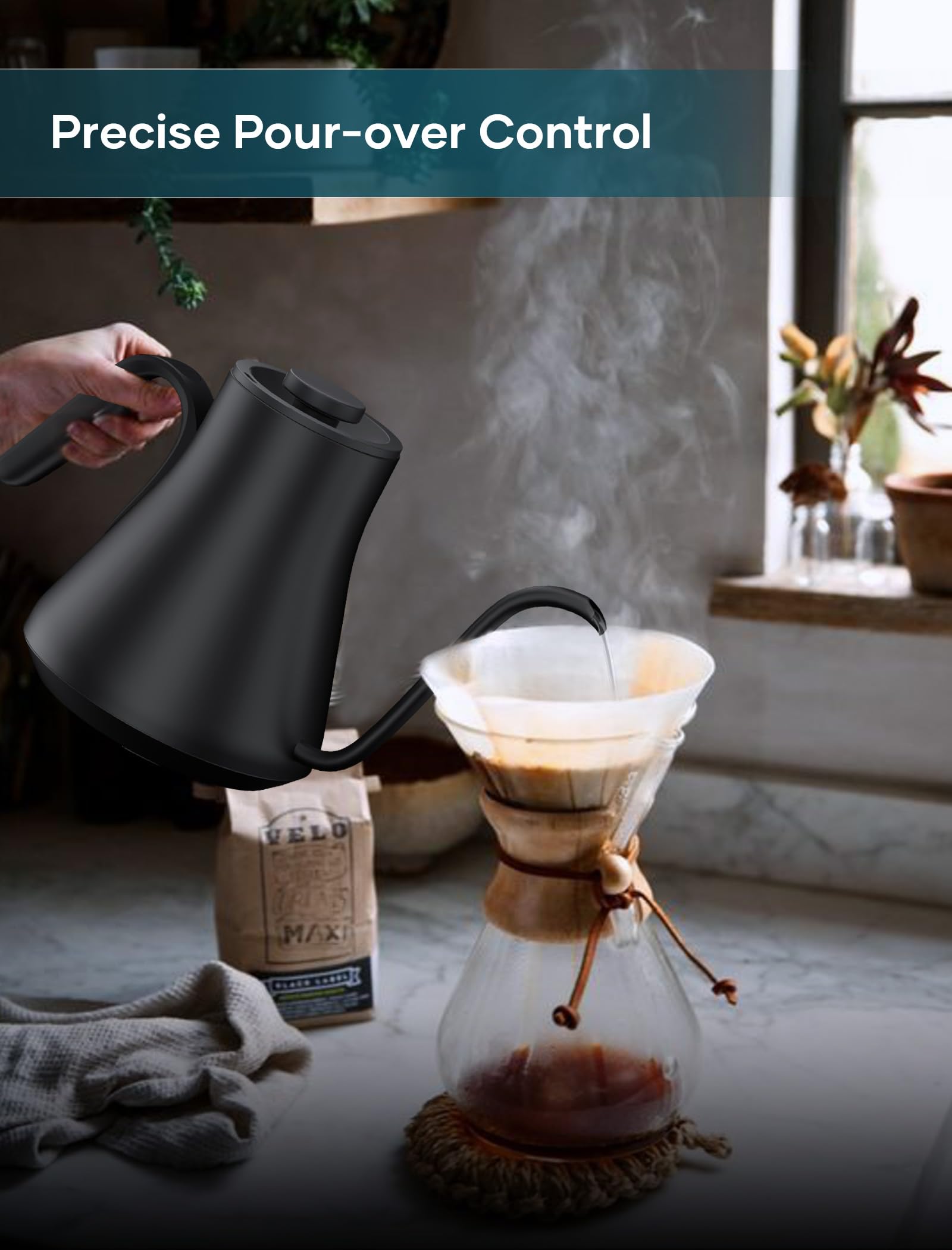 Intasting gooseneck kettle temp-control display helps hit exact brewing targets.