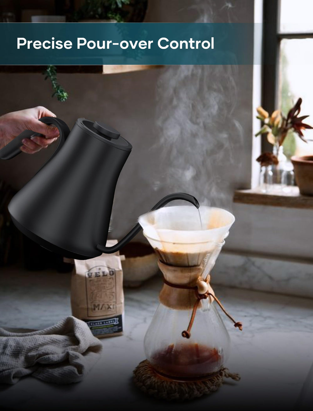 Intasting gooseneck kettle temp-control display helps hit exact brewing targets.