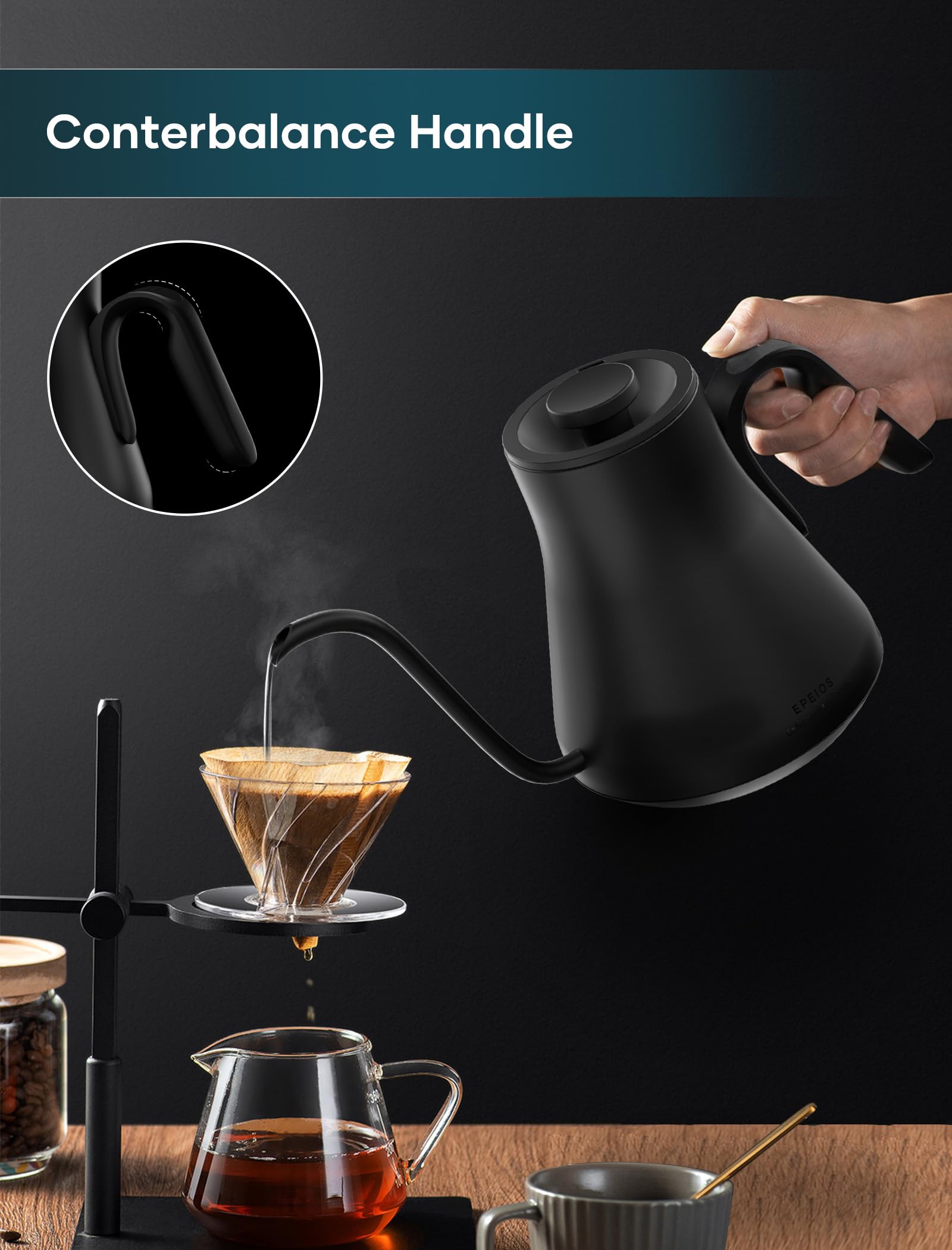 Intasting gooseneck kettle temp-hold keeps hot water ready for long pour sessions.