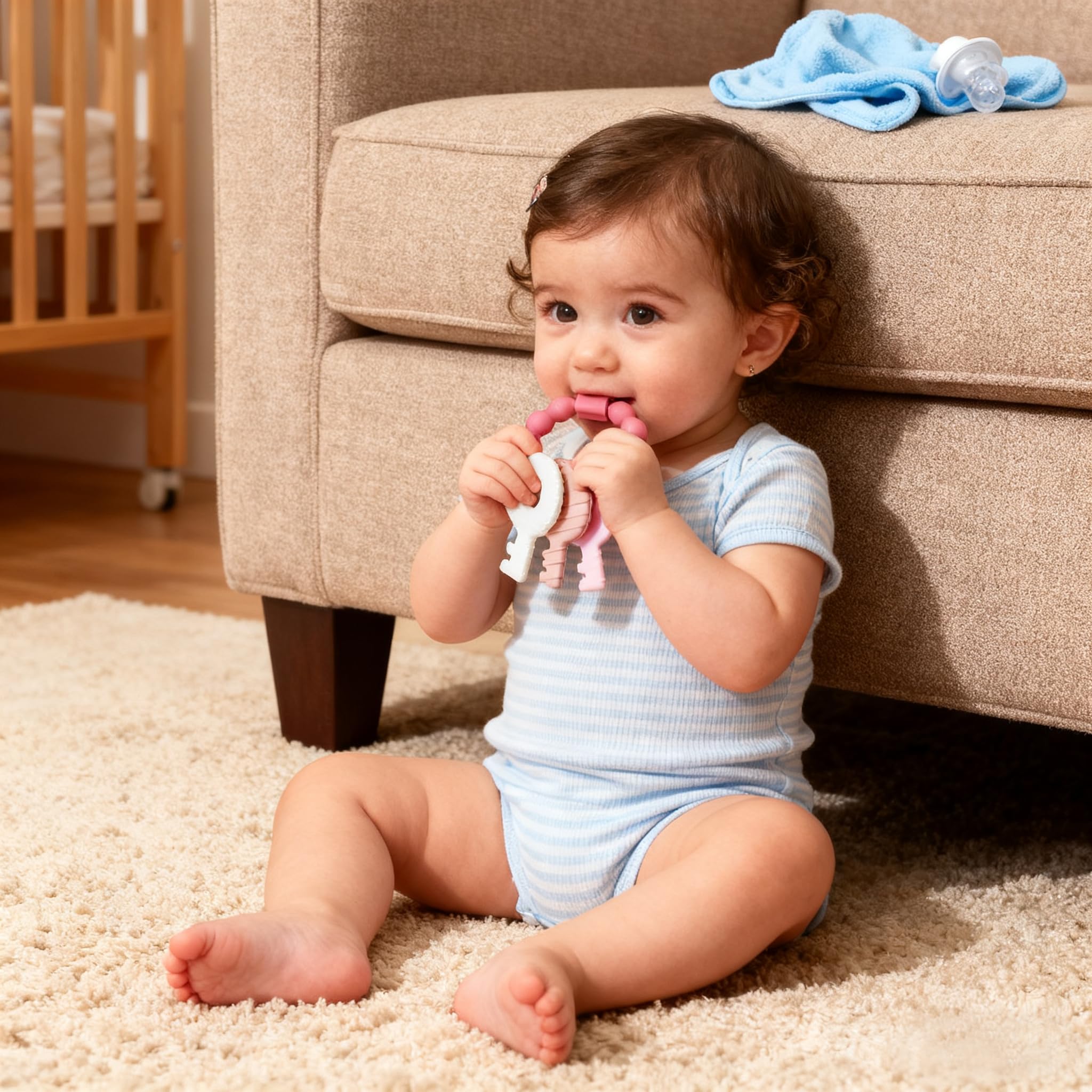 Intatikoo colorful keys boost visual exploration during teething.