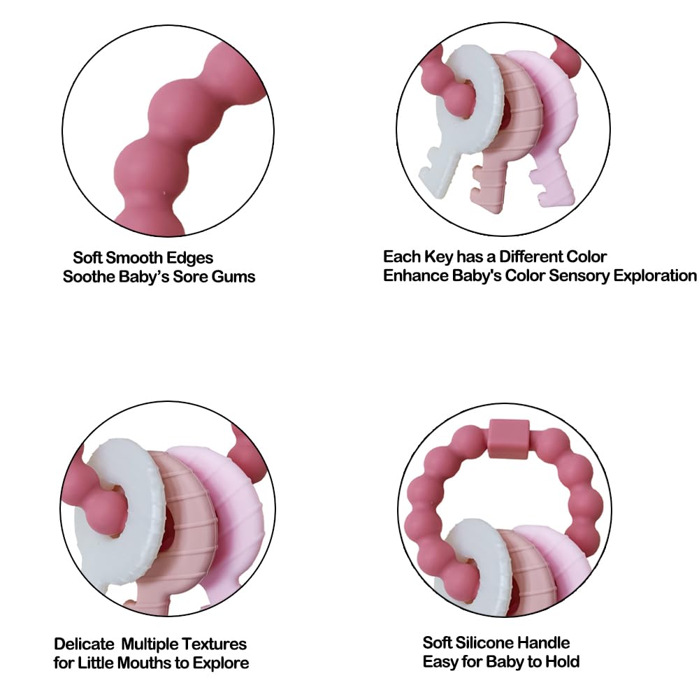 Intatikoo teether attaches to stroller hooks for on the go.