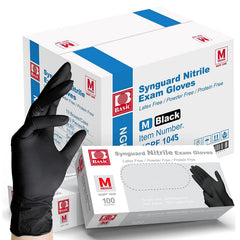 Intco Basic Medical black nitrile gloves packaging showing 5 mil durability