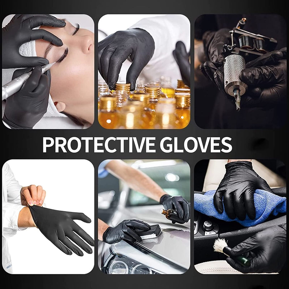 Close-up texture of Intco BLACK nitrile gloves highlighting durability and grip
