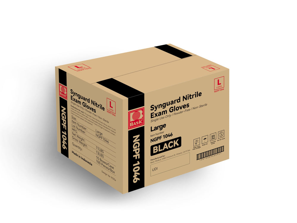 Intco Basic Medical Black Nitrile Gloves 5 mil Large case of 1000 provide reliable protection.