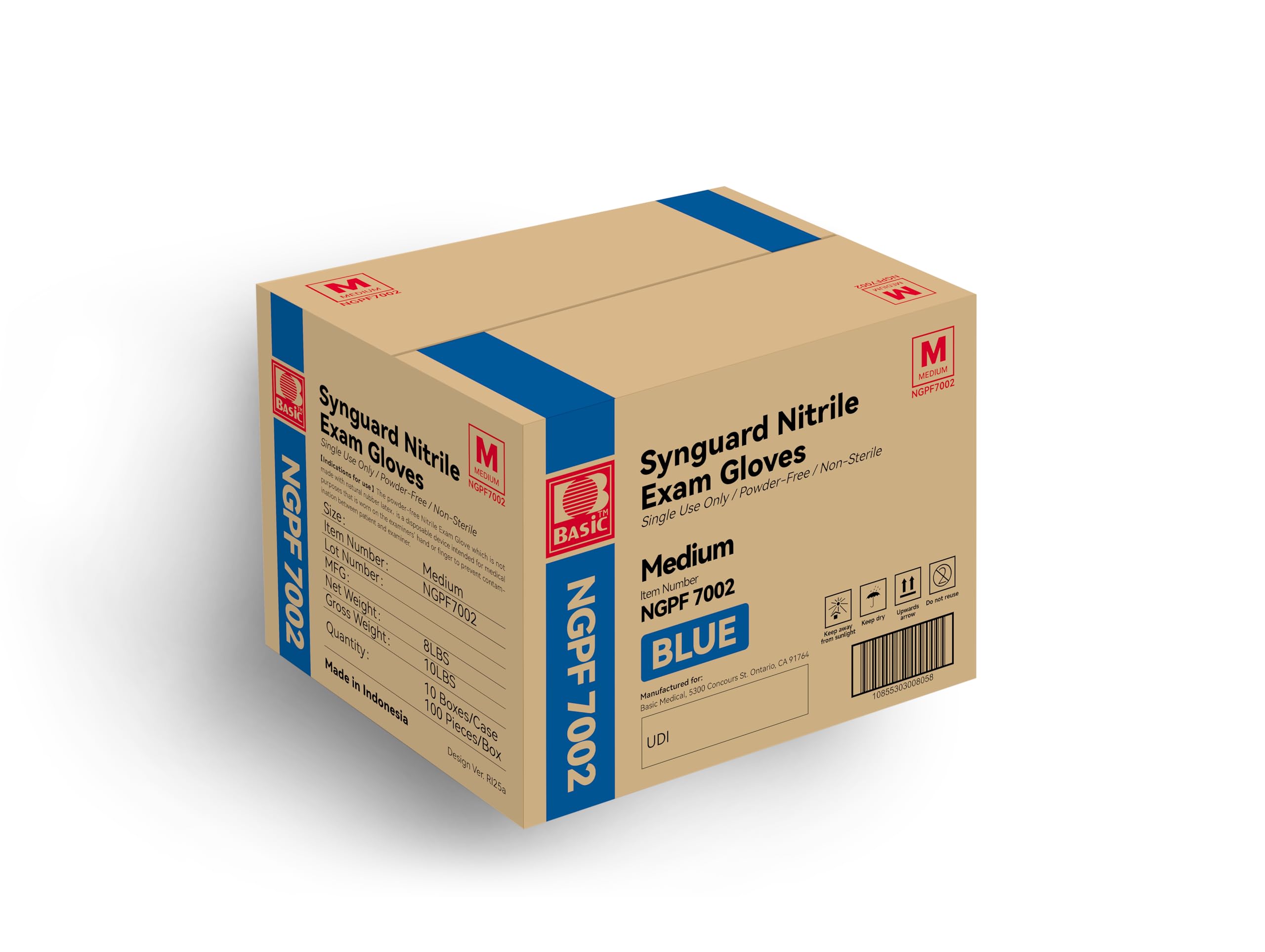 Intco Basic Medical blue nitrile gloves box view highlighting 100-count packaging.