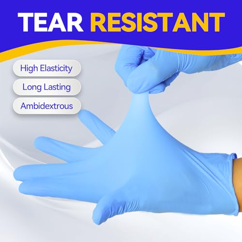 Intco Basic Medical blue nitrile gloves worn on hand in medium size.