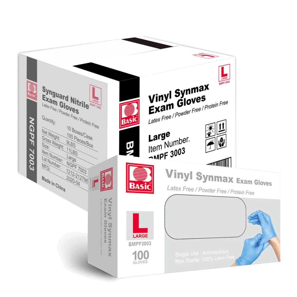 Intco Basic Medical Synmax blue box gloves, 1,000-count, for easy restocking.