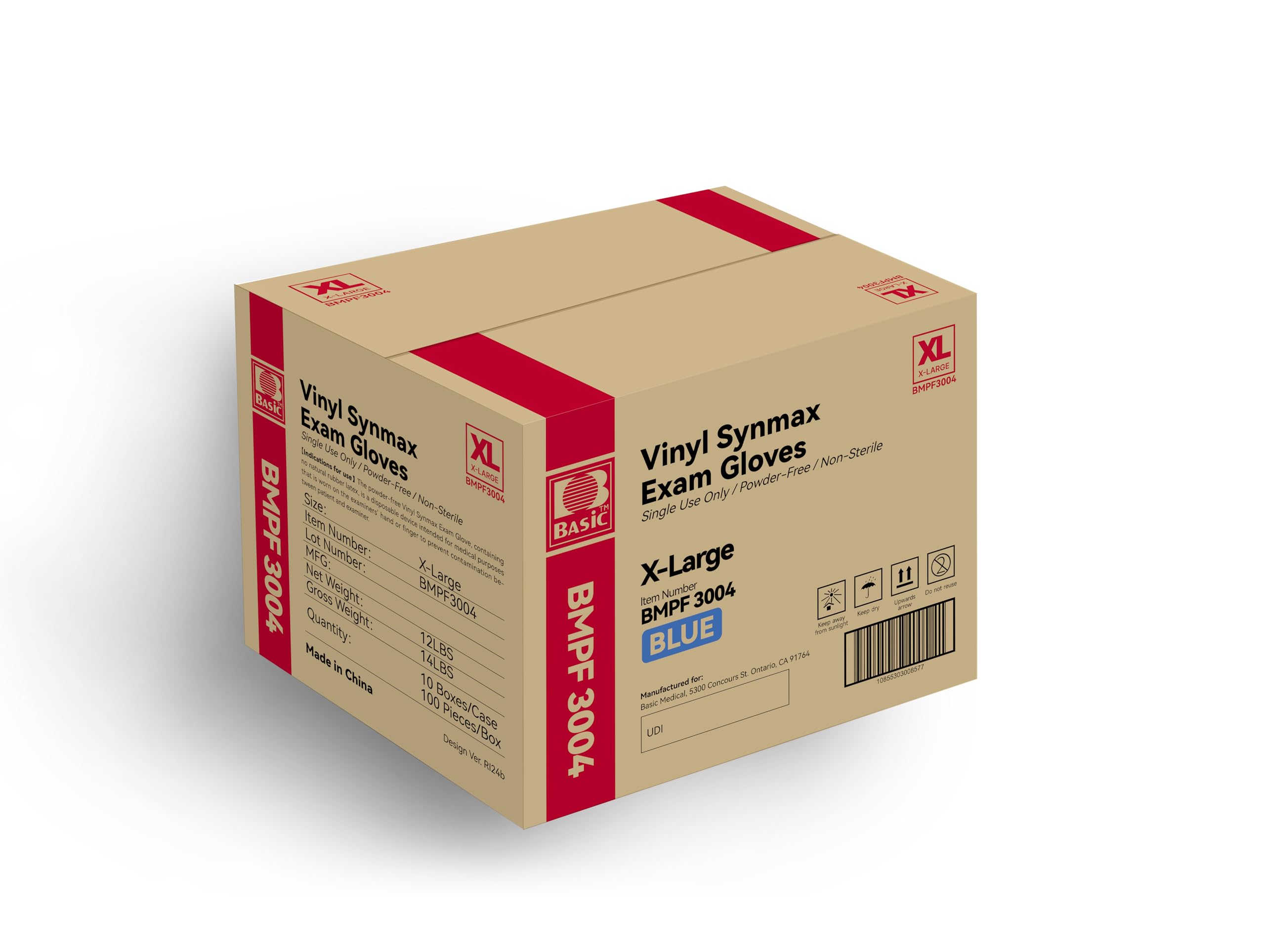 Intco Basic Medical Synmax vinyl gloves in blue box, latex-free for sensitive hands.