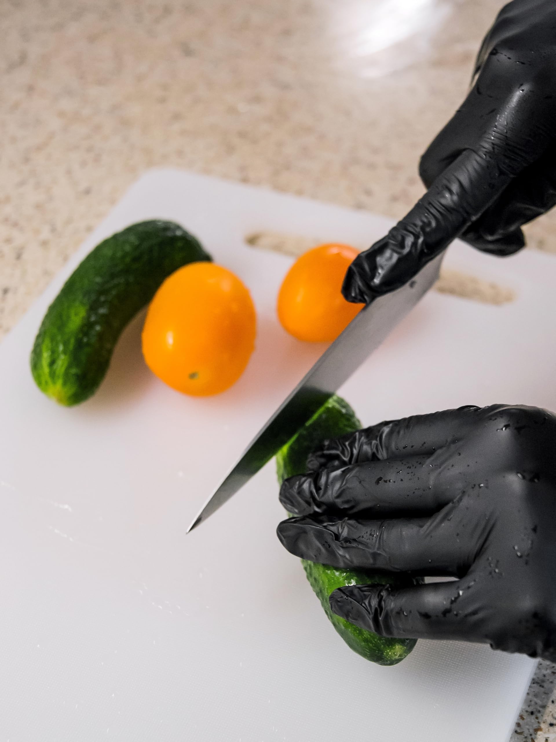 Intco Black Nitrile Gloves powder-free surface texture evident for clean donning.